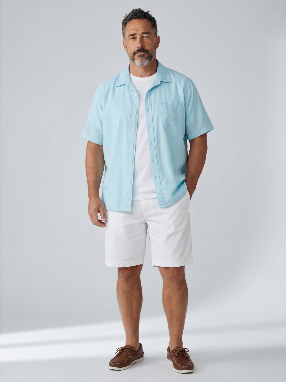 IZOD Ice blue short-sleeve button-down shirt casual camp collar Coastal Vacation - Picture 1 of 9